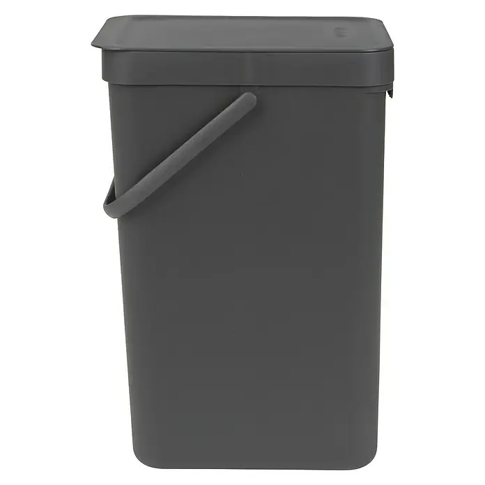 Brabantia Cubo de basura empotrado Sort & Go - 16 l, Gris, Plástico - Cubo de compost gris con tapa y asa, ideal para residuos de cocina y compostaje. Práctico, robusto y elegante.