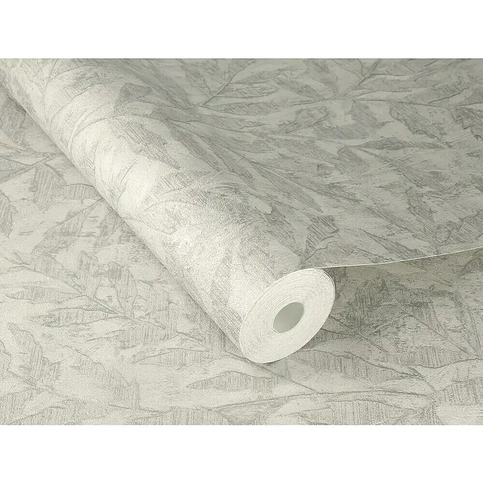 Rasch Factory V Vliestapete Blätter - Hellgrau, Floral, 10,05 x 0,53 m - Eine Rolle grauer Tapete mit einem dezenten Blattmuster. Perfekt, um jedem Raum eine elegante und moderne Note zu verleihen.