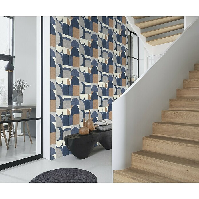 Rasch Symphony Vliestapete Retro (Taubenblau, Grafisch, 10,05 x 0,53 m ...