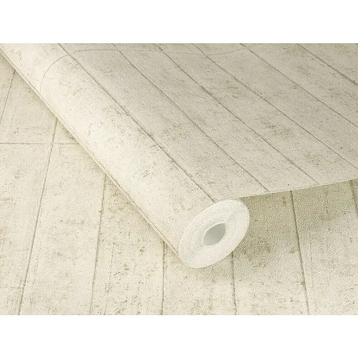 Rasch Factory V Vliestapete Beton - Hellbeige, Steinoptik, 10,05 x 0,53 m - Nahaufnahme einer Rolle heller Beton-Optik Tapete, die eine moderne und industrielle Ästhetik für jeden Raum bietet.