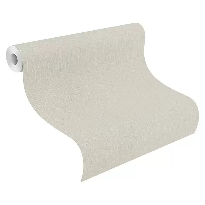 Rasch Sky Lounge Vliestapete Metallic-Uni - Beigegrau, Uni, 10,05 x 0,53 m - Rolle hellbeiger strukturierter Tapete entrollt sich, mit dezentem Webmuster.