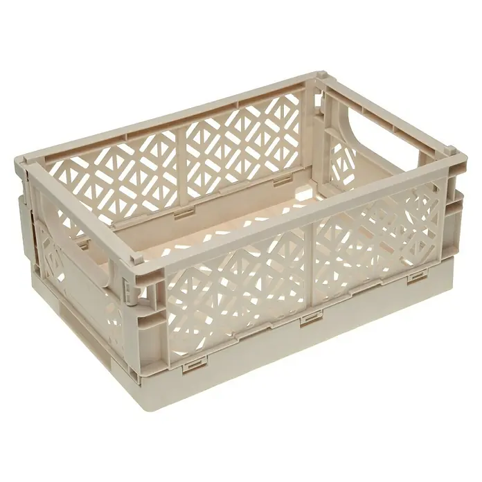 Versa Cesta plegable Grande - L x An x Al: 14 x 35 x 23,5 cm, Blanco - Caja de almacenamiento plegable beige con calados decorativos para una organización elegante. Práctica y ahorra espacio, ideal para el hogar.