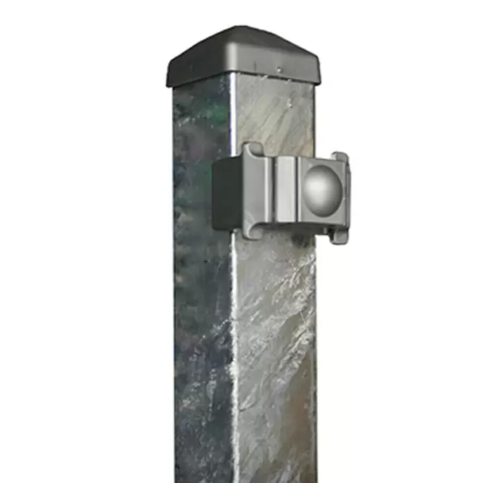 Kraus Zaunpfosten - L x B x H: 4 x 4 x 130 cm, Silber, Stahl, Zum Einbetonieren - Verzinkter Vierkantpfosten mit dunkler Kappe und angebrachter grauer Klemme.
