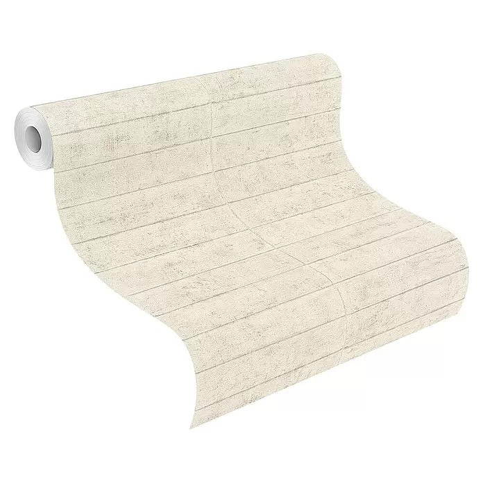 Rasch Factory V Vliestapete Beton - Hellbeige, Steinoptik, 10,05 x 0,53 m - Rolle heller Tapete mit verwittertem Holzplankenmuster.