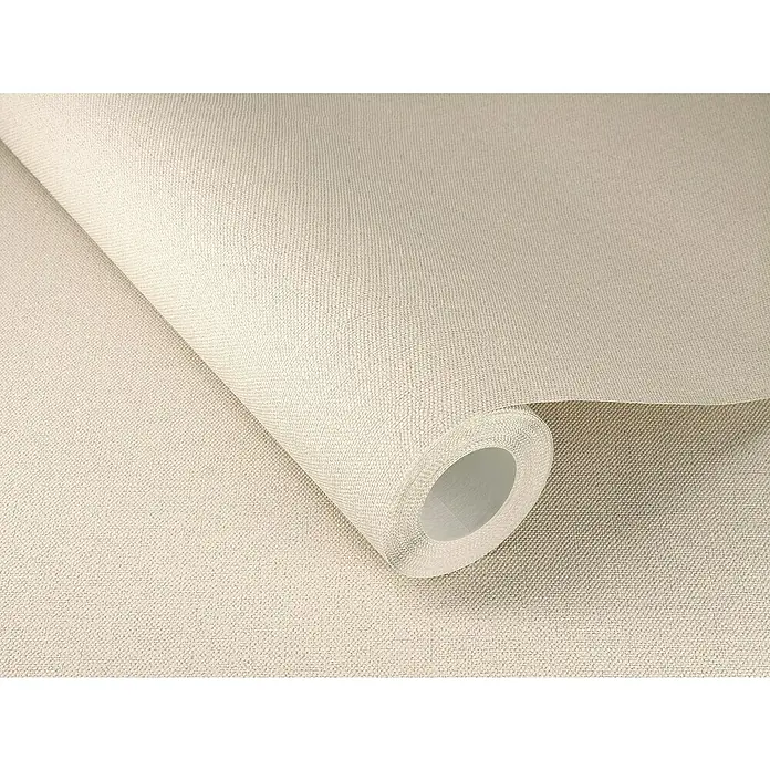 Rasch Color your life Vliestapete Struktur-Uni - Hellbeige, Uni, 10,05 x 0,53 m - Nahaufnahme einer beigen Tapetenrolle mit Stoffstruktur, die eine elegante und moderne Wandgestaltung verspricht.