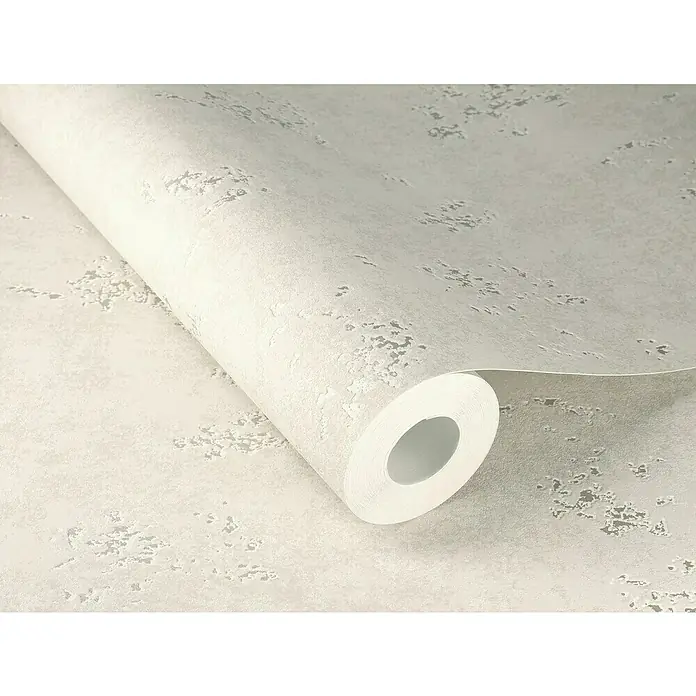 Rasch Color your life Vliestapete Uni-Struktur - Hellbeige, Steinoptik, 10,05 x 0,53 m - Nahaufnahme einer Rolle beiger Vliestapete mit subtilem Texturmuster, ideal für ein stilvolles Interieur.