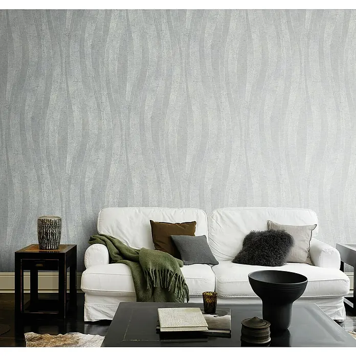 Rasch Color your life Vliestapete Wellen - Hellgrau, Wellen, 10,05 x 0,53 m - Elegante Tapete in Grau mit wellenförmigen Linien. Die hochwertige Wandbekleidung verleiht dem Raum eine moderne und stilvolle Atmosphäre.