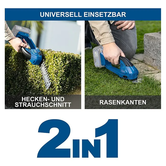 Scheppach IXES 20V Akku-Gras- & Strauchschere C-HTGS200-X - Li-Ionen, Ohne Akku, Schwertbreite: 90 mm - Vielseitige 2-in-1 Akku-Gras- und Strauchschere für präzise Rasenkanten und Heckenpflege.