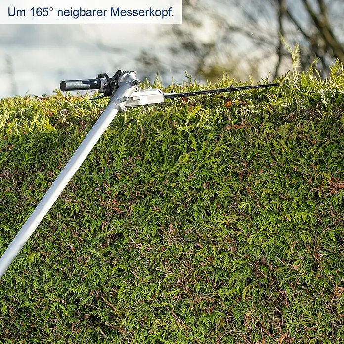 Scheppach IXES 20V Akku-Multifunktionswerkzeug BC-MFH400-X Set -  - Eine Heckenschere mit einem um 165° neigbaren Messerkopf, die ideal für den präzisen Schnitt von Hecken und Sträuchern ist.
