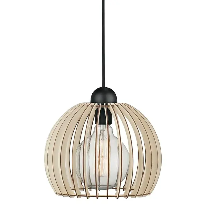 Nordlux Lámpara colgante redonda Chino - 60 W, Ø x Al: 25 x 250 cm, Natural, E27 - Lámpara colgante con pantalla esférica de madera y bombilla transparente para un ambiente acogedor.