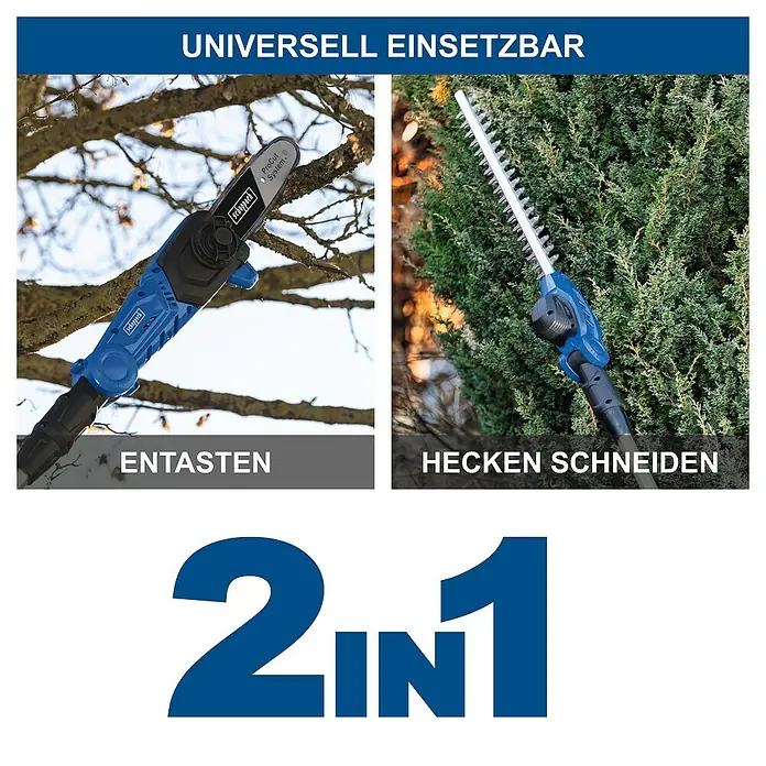 Scheppach IXES 20V Akku-Multitool C-PHTS410-X Set S - 1 Akku, Schnittlänge: 18 cm - Vielseitig einsetzbare 2-in-1-Teleskop-Astsäge und Heckenschere mit Akku für den flexiblen Einsatz im Garten.