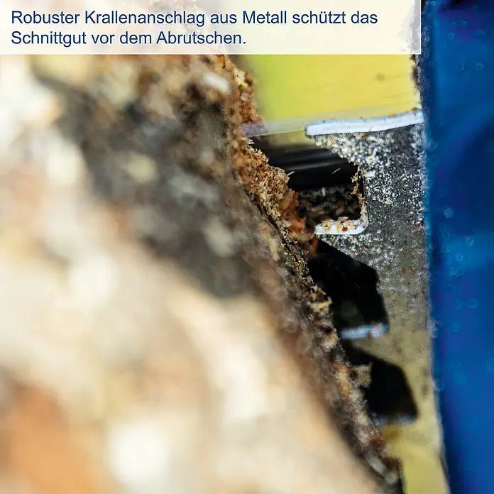 Scheppach IXES 20V Akku-Kettensäge C-CS254-X - 20 V, Li-Ionen, Ohne Akku, Schwertlänge: 25,4 cm - Robuster Krallenanschlag aus Metall für sicheres Arbeiten. Das Schnittgut wird vor dem Abrutschen geschützt. Ideal für präzise Schnitte.