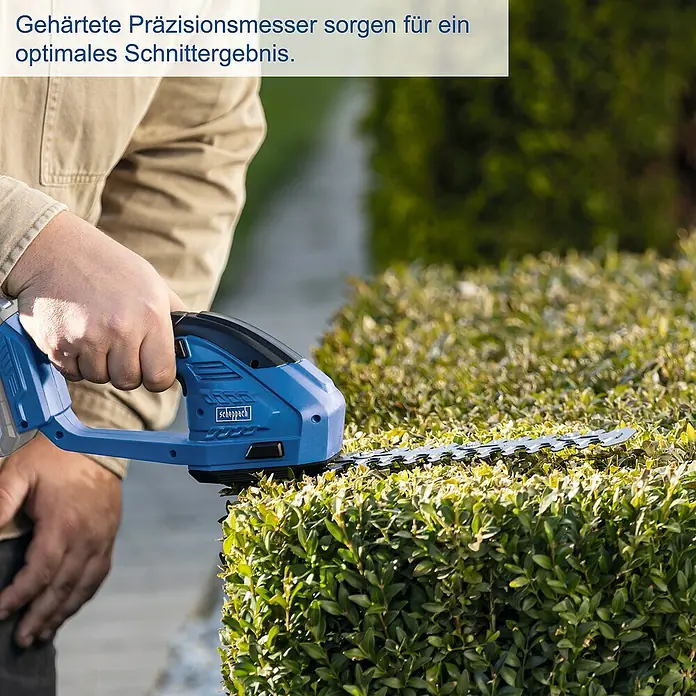 Scheppach IXES 20V Akku-Gras- & Strauchschere C-HTGS200-X - Li-Ionen, Ohne Akku, Schwertbreite: 90 mm - Die Scheppach Heckenschere sorgt mit gehärteten Präzisionsmessern für optimale Ergebnisse beim Heckenschnitt.