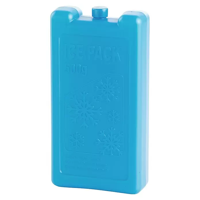 Kühlakku - L x B x H: 17,5 x 9,2 x 3,6 cm - Blauer 500g Kühlakku aus Kunststoff mit geprägtem 'ICE PACK' Text und Schneeflocken.