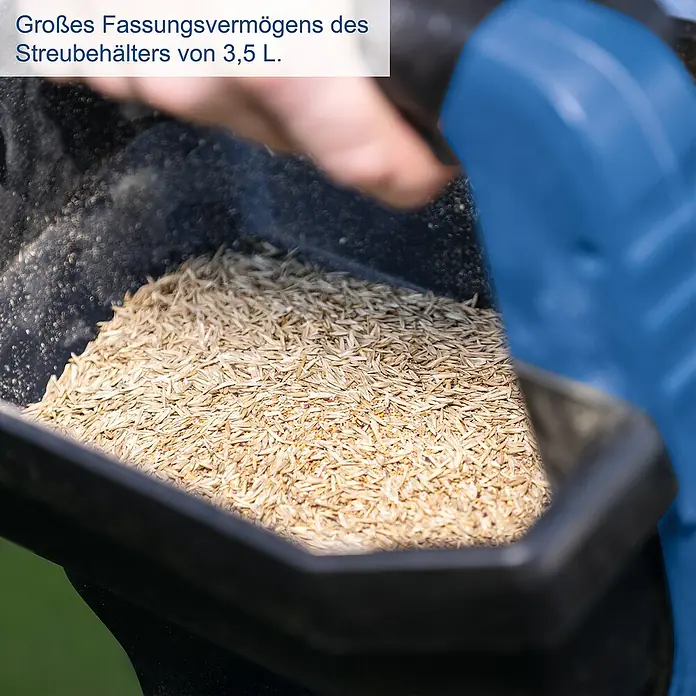 Scheppach IXES 20V Akku-Handstreuer C-GSP800-X - 20 V, Ohne Akku, Streubreite: 5 m - Große Kapazität des Streubehälters von 3,5 Litern.