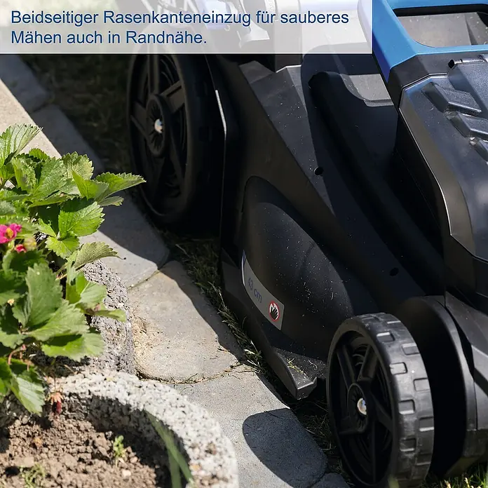 Scheppach IXES 20V Akku-Rasenmäher BC-MP430-X Set XL2 - 20 V, 2 Akkus, 4 Ah, Schnittbreite: 430 mm - Rasenmäher mit beidseitigem Rasenkanteneinzug für sauberes Mähen auch in Randnähe.