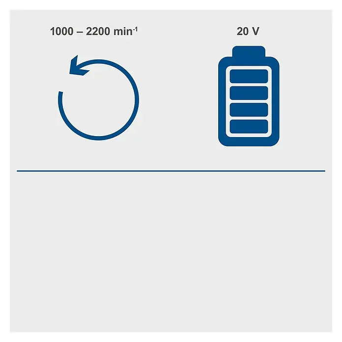 Scheppach IXES 20V Akku-Handstreuer C-GSP800-X - 20 V, Ohne Akku, Streubreite: 5 m - Bild mit Informationen zum Produkt. Es zeigt die Drehzahl von 1000-2200 U/min und eine 20-V-Batterie für das Gerät.