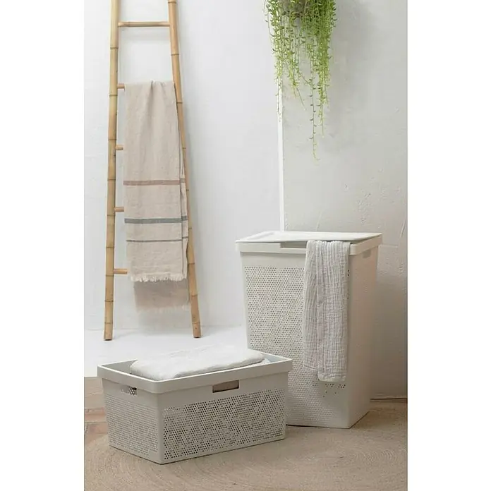 Tatay Bohol Cesta para la ropa - L x An x Al: 42,5 x 35,5 x 62 cm, Blanco sky - Arreglo de baño con escalera de bambú, textiles y cestas de almacenamiento en colores claros.