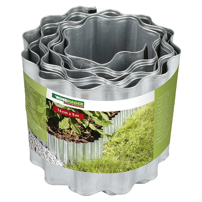 Windhager Rasenkante Classic - Grau, Stahl, L x H: 5 m x 16 cm - Aufgerollte Windhager-Rasenkante aus Metall, 16 cm hoch und 5 m lang, zur Gestaltung von Gartenwegen und Beeten.