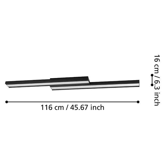 Eglo LED-Deckenleuchte Saliteras-Z - 10,2 W, L x B x H: 116 x 16 x 5 cm, Schwarz, Neutralweiß - Schwarze LED-Linearleuchte aus zwei abgewinkelten Segmenten, 116 cm lang und 16 cm hoch.