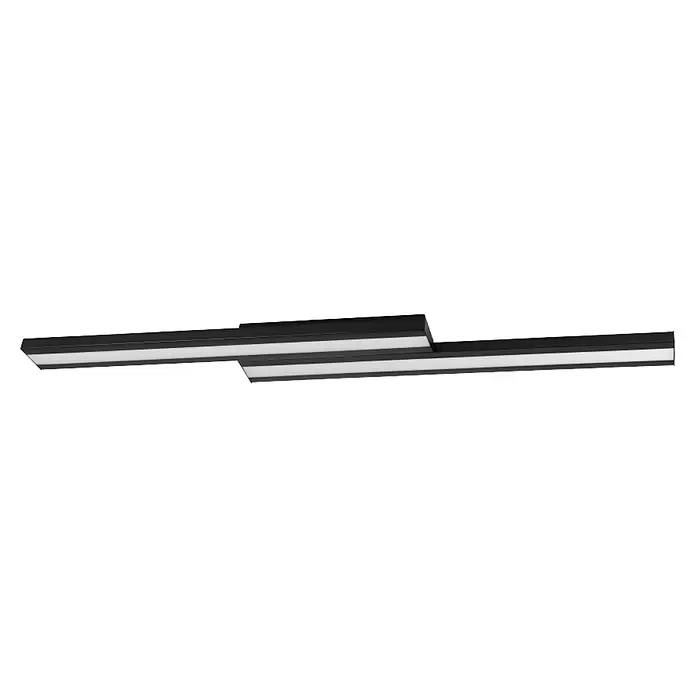 Eglo LED-Deckenleuchte Saliteras-Z - 10,2 W, L x B x H: 116 x 16 x 5 cm, Schwarz, Neutralweiß - Zwei schwarze lineare LED-Leuchten mit weißen Diffusoren, die eine modulare Verbindung zeigen.