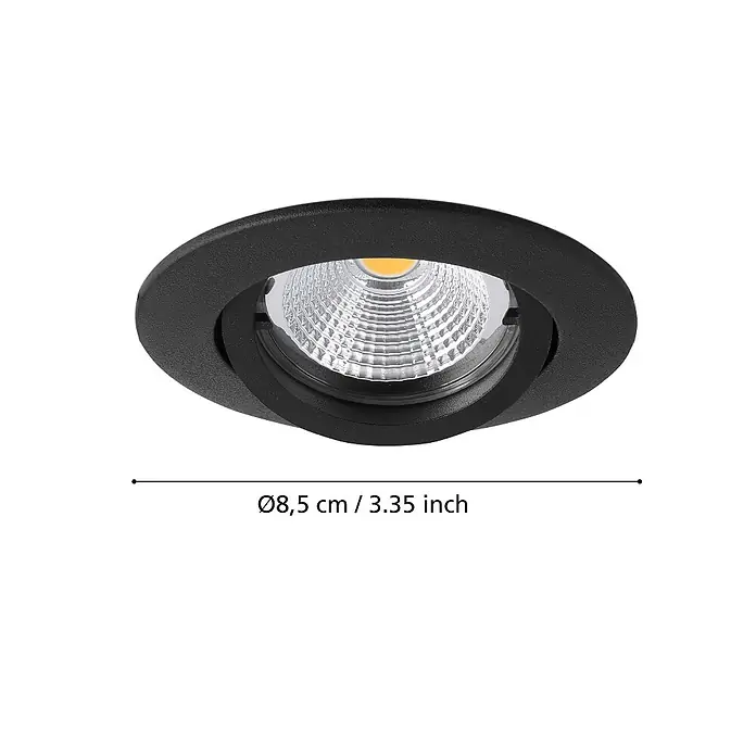 Eglo LED-Einbauleuchten-Set rund TEDO 1 - 14,4 W, Schwarz, Warmweiß - Produktansicht: Einbauleuchte in Schwarz mit den Maßen Ø8,5 cm / 3,35 Zoll für eine stilvolle Beleuchtung.