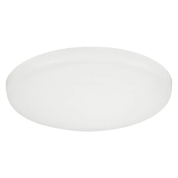 Eglo LED-Einbauleuchte rund RAPITA - 4,5 W, Ø x H: 7,5 x 2 cm, Weiß, Warmweiß - Nahaufnahme einer runden, weißen Deckenleuchte mit einer glatten Oberfläche vor einem schwarzen Hintergrund.