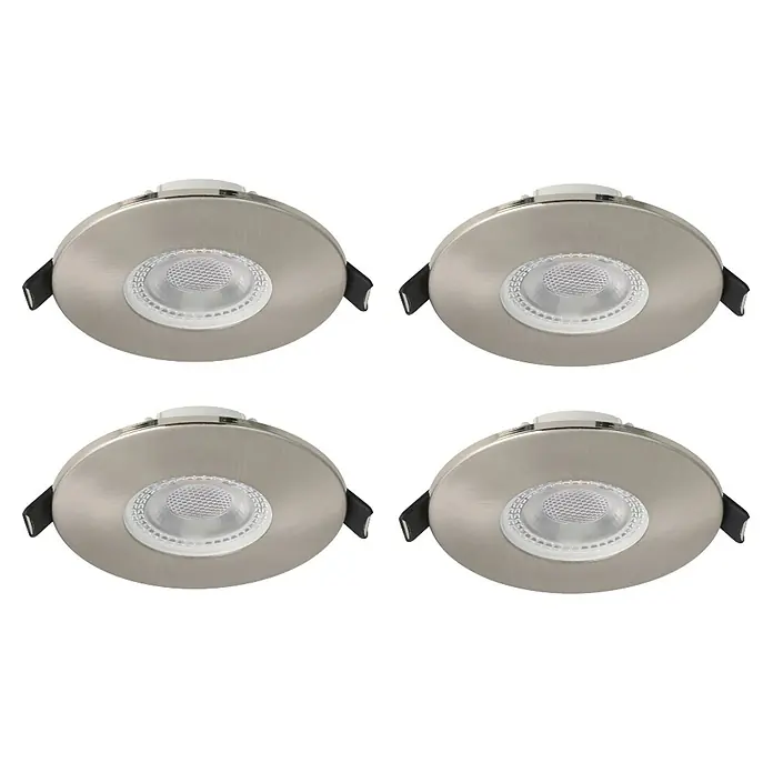 Eglo LED-Einbauleuchten-Set rund MAZUBY-LED 1 Starr - 5 W, Nickel-matt, Warmweiß - Vier Einbaustrahler in gebürstetem Nickel mit LED-Leuchtmittel. Die Strahler sind kreisförmig mit Halteklammern für die Deckenmontage.