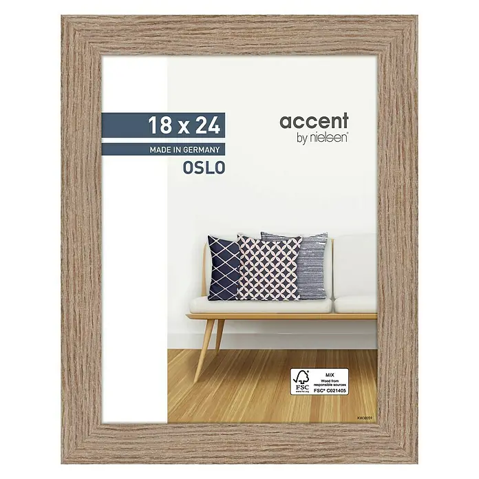 Accent Holzrahmen Oslo - 18 x 24 cm, Eiche - Bilderrahmen aus Holz, 18x24 cm, Akzent von Nielsen, Modell Oslo, für stilvolle Wanddekoration.
