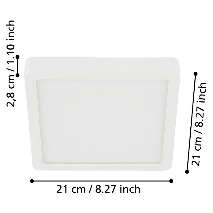 Eglo Led-plafondlamp FUEVA (l x b x h: 21 x 21 x 2,8 cm, Wit) | BAUHAUS