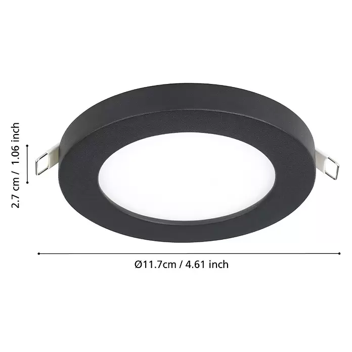 Eglo LED-Einbauleuchte rund FUEVA FLEX5,5 W, Ø x H: 11,7 x 0,2 cm, Schwarz, Neutralweiß