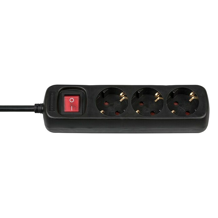 Brennenstuhl Steckdosenleiste H05VV-F 3G1,5 (Anzahl Steckdosen Schuko: 3 Stk., Mit Schalter, Kabellänge: 1,4 m, Schwarz, IP20) | BAUHAUS