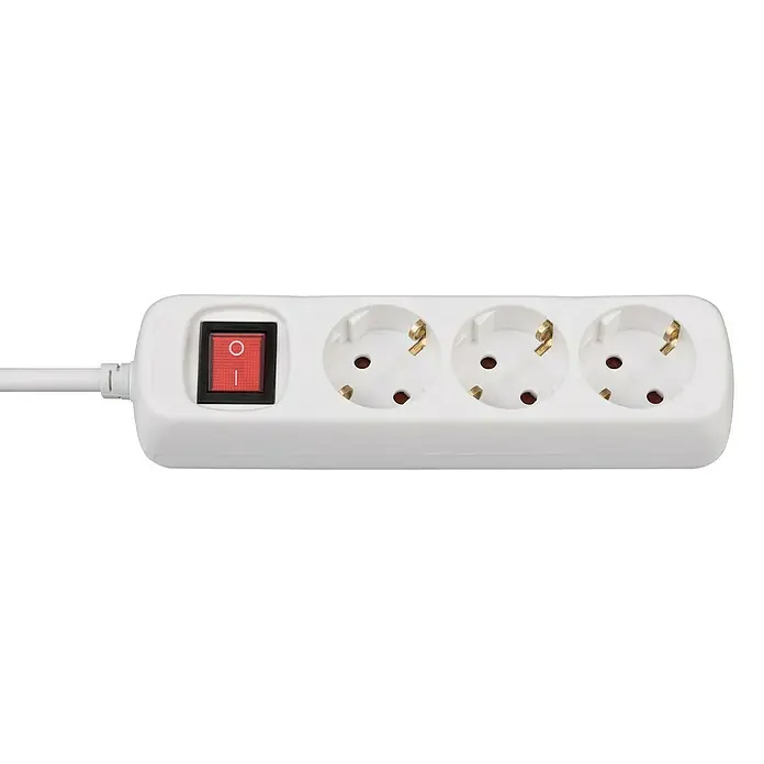 Brennenstuhl Steckdosenleiste H05VV-F 3G1,5 - Anzahl Steckdosen Schuko: 3 Stk., Mit Schalter, Kabellänge: 1,4 m, Weiß, IP20 - Dreifach-Steckdosenleiste mit Schalter, ideal für den flexiblen Einsatz im Haushalt oder Büro. Zuverlässige Stromversorgung für Ihre Geräte.