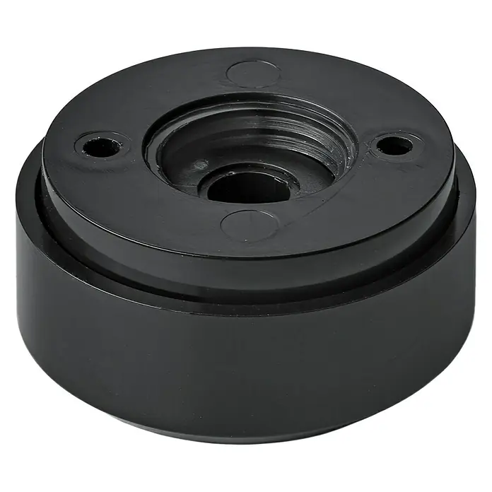 Hettich Gleiter - Ø x L: 50 x 33 mm, Schwarz - Schwarzer Kunststoffadapter mit Gewinde in der Mitte und zwei Löchern an der Seite.