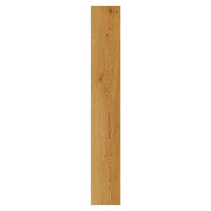 Vinylboden Rigid - Zenith, Landhausdiele, 1.830 x 229 x 6 mm - Ein Foto von einem einzelnen, hellbraunen Laminatbodenbrett mit markanter Maserung und Astlöchern, ideal für moderne Innenräume.