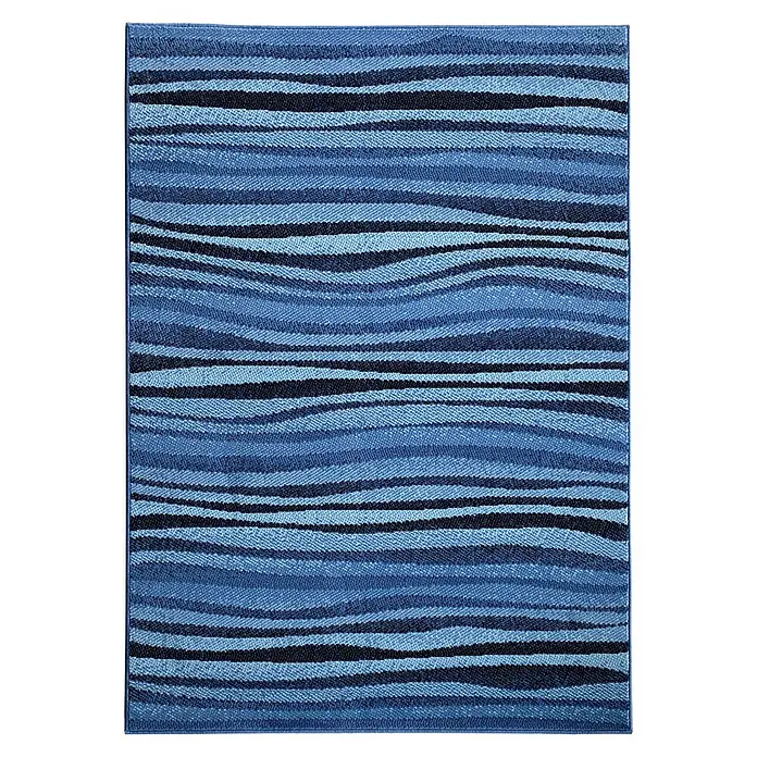 Alfombra de pelo corto Ondas - Azul, 170 x 120 cm, Polipropileno - Alfombra cuadrada con un diseño de rayas azules.