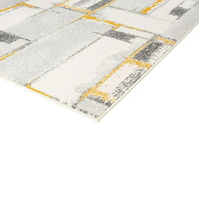 Alfombra de pelo corto Difuminado - Mostaza, 170 x 120 cm, Polipropileno - Alfombra moderna con patrón abstracto en gris, blanco y amarillo. Un elemento elegante y decorativo para cualquier habitación.