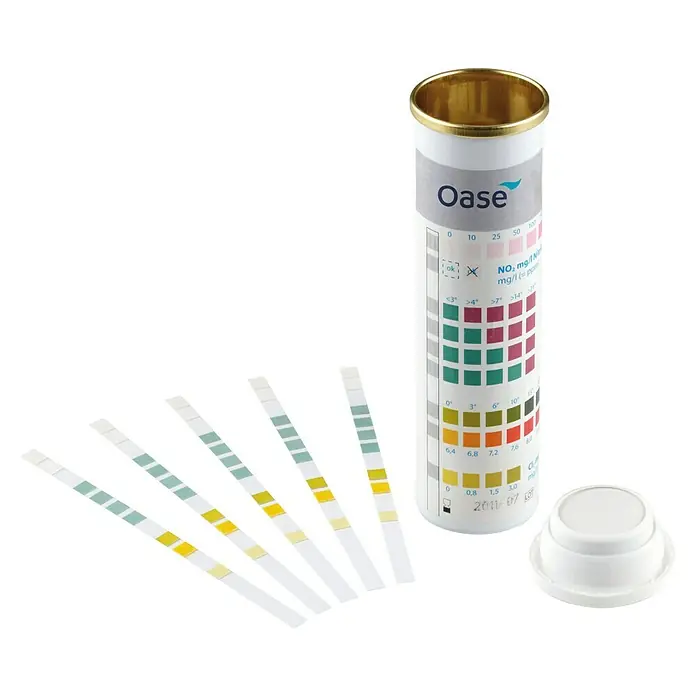 Oase AquaActiv Teststreifen - 50 Stk. - Oase Wassertest-Set zur Analyse von Wasserparametern wie pH-Wert und Nitrit, inklusive Teststreifen und Farbskala.
