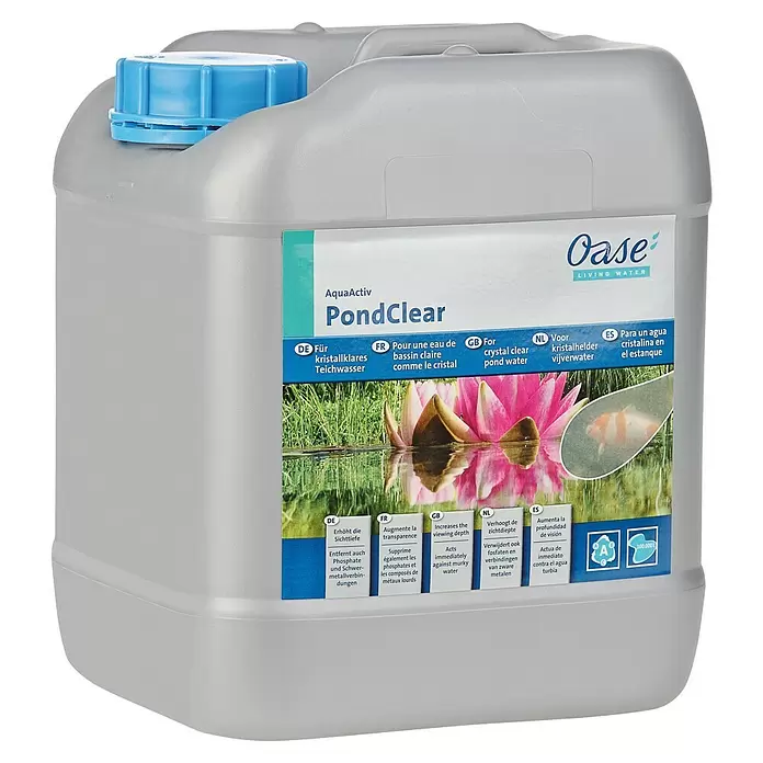 Oase AquaActiv Grünwasserklärer Pondclear - 5 l - Großer grauer Oase AquaActiv PondClear Kanister mit blauem Deckel. Teichbehandlung für klares Wasser, entfernt Phosphate.