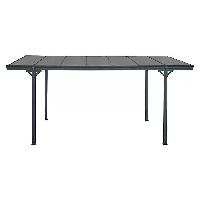 Ximax Carport Eco - Außenmaß inkl. Dachüberstand (B x T): 3 x 5,03 m, Einzelcarport, Anthrazit - Dunkelgrauer Metall-Carport mit durchscheinenden Polycarbonat-Dachplatten und vier Stützpfosten.