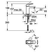 Grohe Eurocube Waschtischarmatur S-Size (Chrom, Glänzend, Ohne Zugstange, Mit Durchflussbegrenzung) | BAUHAUS