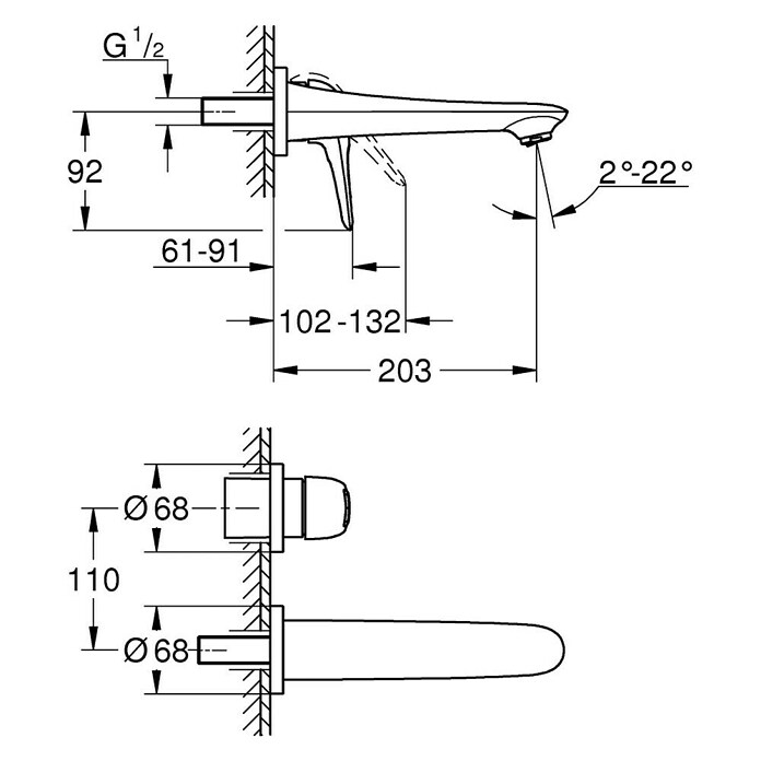 Grohe Eurostyle Waschtischarmatur (Wandmontage, Chrom, Glänzend) | BAUHAUS