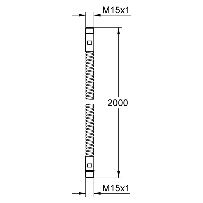 Grohe Relaxa Brauseschlauch - Länge: 200 cm, ½″, Metall, Chrom - Technische Zeichnung einer 2000 mm langen Kabelverschraubung M15x1.