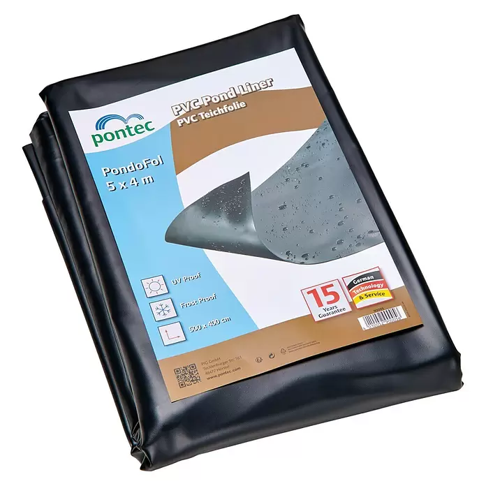 Pontec PVC-Teichfolie - Stärke: 0,5 mm, 5 x 4 m - Schwarze, gefaltete Pontec PVC-Teichfolie (5x4m), UV- und frostsicher.