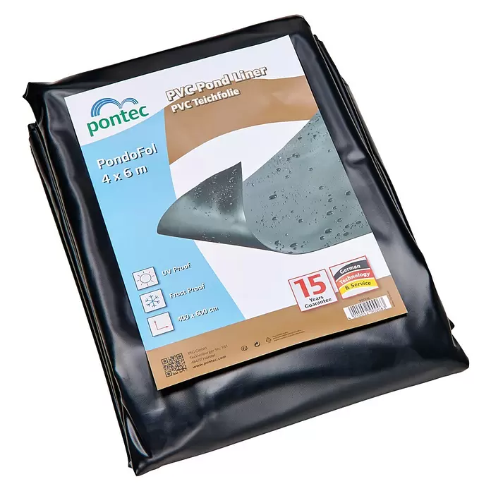 Pontec PVC-Teichfolie - Stärke: 0,5 mm, 4 x 6 m - Schwarze PVC-Teichfolie (4x6m) verpackt. UV- und frostsicher mit 15 Jahren Garantie.