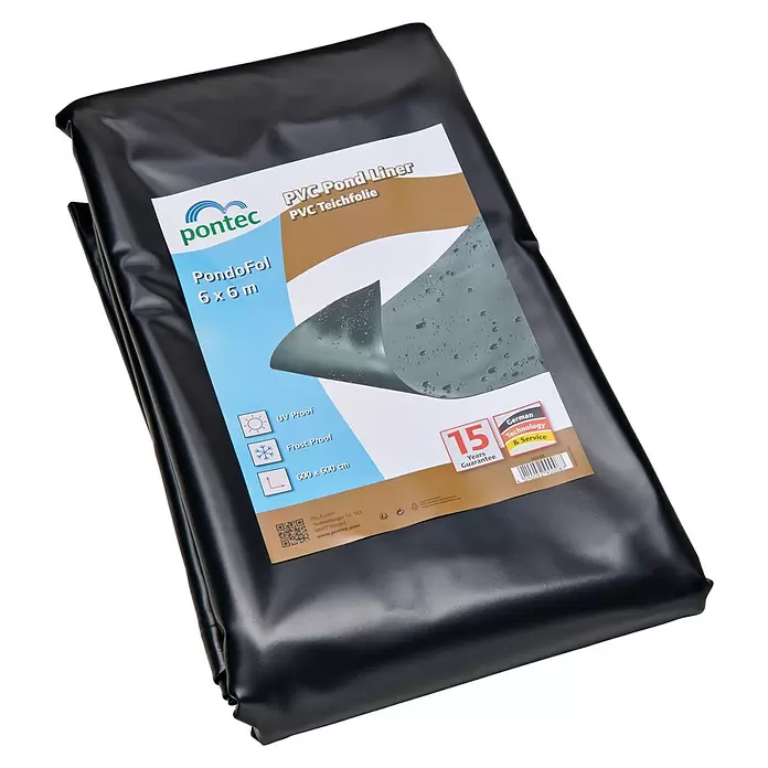 Pontec PVC-Teichfolie - Stärke: 0,5 mm, 6 x 6 m - Schwarze, gefaltete pontec PondoFol PVC Teichfolie, 6x6m.