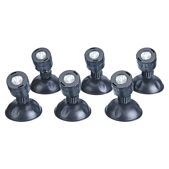 Pontec Teichbeleuchtung PondoStar LED Set 6 - 230 V, Neutralweiß - Mehrere schwarze wasserdichte LED-Strahler mit Saugnapf-Füßen für den Einsatz unter Wasser.