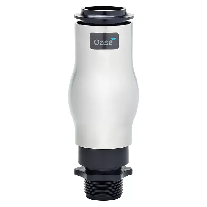 Oase Fontänenaufsatz 35-10E - Edelstahl, Passend für: Diverse Oase Wasserspielpumpen & Schwimmaggregat PondJet Eco - Edelstahl- und schwarze Kunststoff-Fontänendüse mit Oase-Logo und Gewindeanschluss.