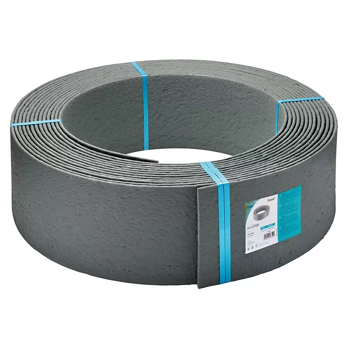 Oase Beeteinfassung & Teichrand PondEdge - L x H: 25.000 x 7 mm, Breite: 190 mm - Graue, gerollte Teichumrandung aus flexiblem Material, mit blauen Bändern gesichert.