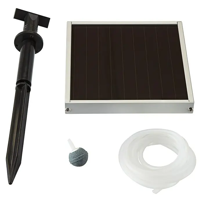 Neptun Teichbelüfter-Set Solar NSTB-O 150 - Fördermenge pro Std.: 80 l, 4 -tlg. - Solarbetriebene Teichbelüfter-Komplettset mit Luftschlauch, Sprudelstein, Erdspieß und Solarpanel für Gartenteiche.
